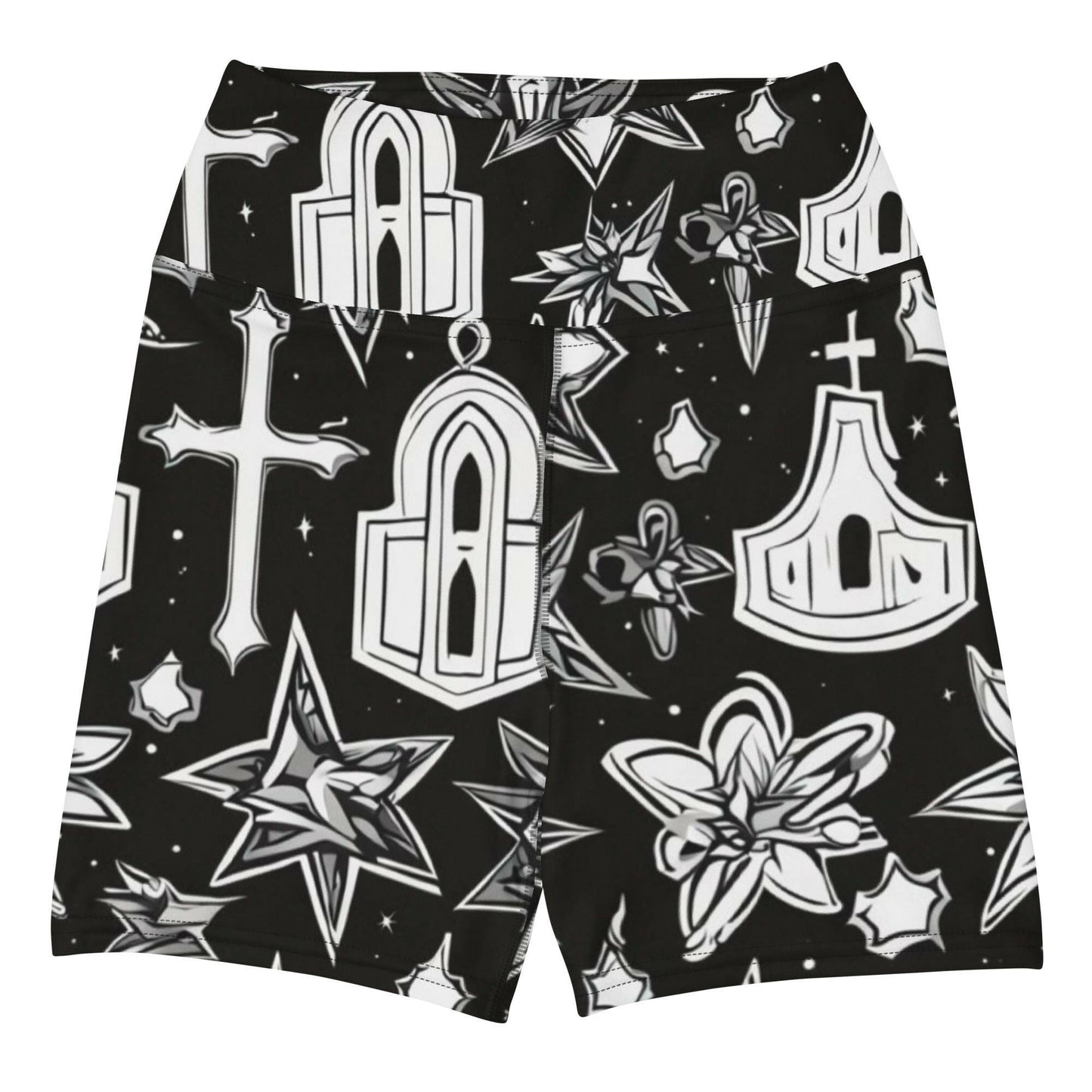 Church Flowers Crosses - Women's Yoga Shorts