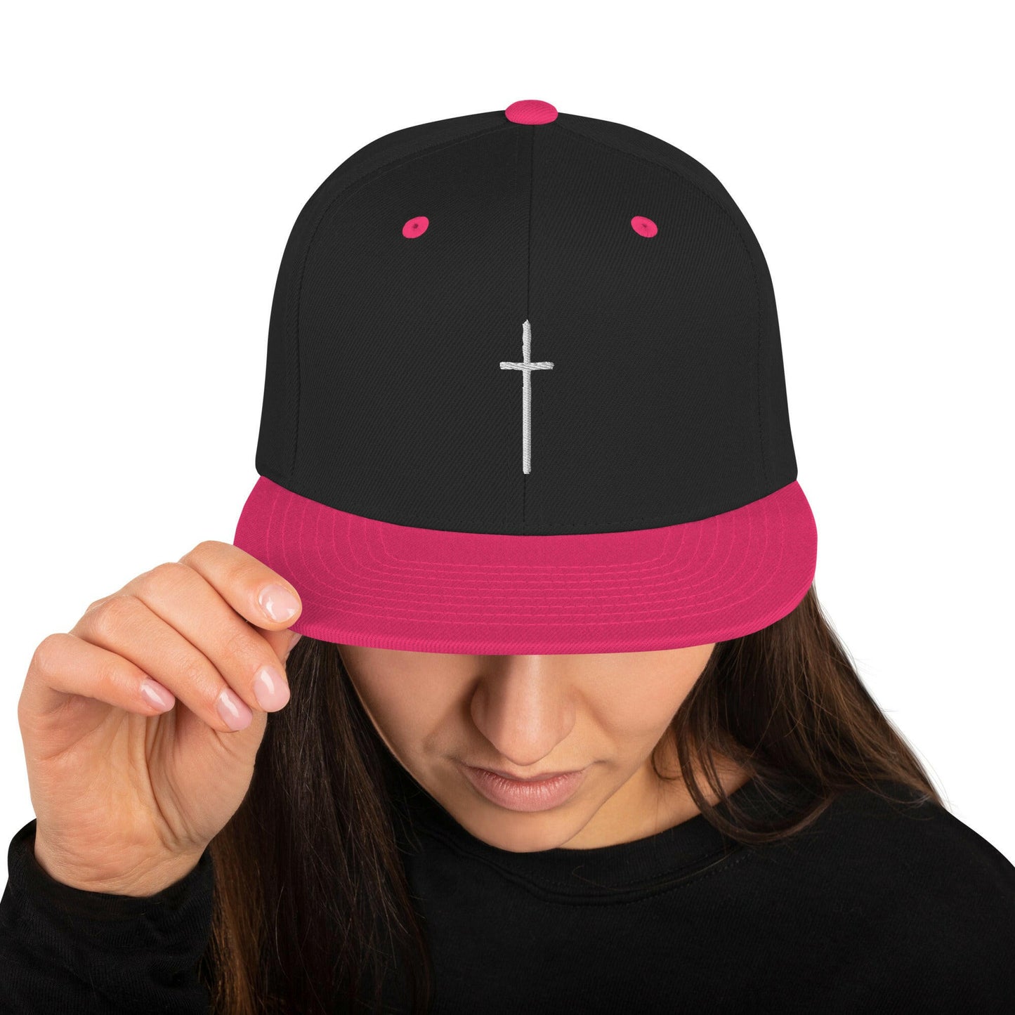 Embroidered Thin Crucifix - Snapback Hat.