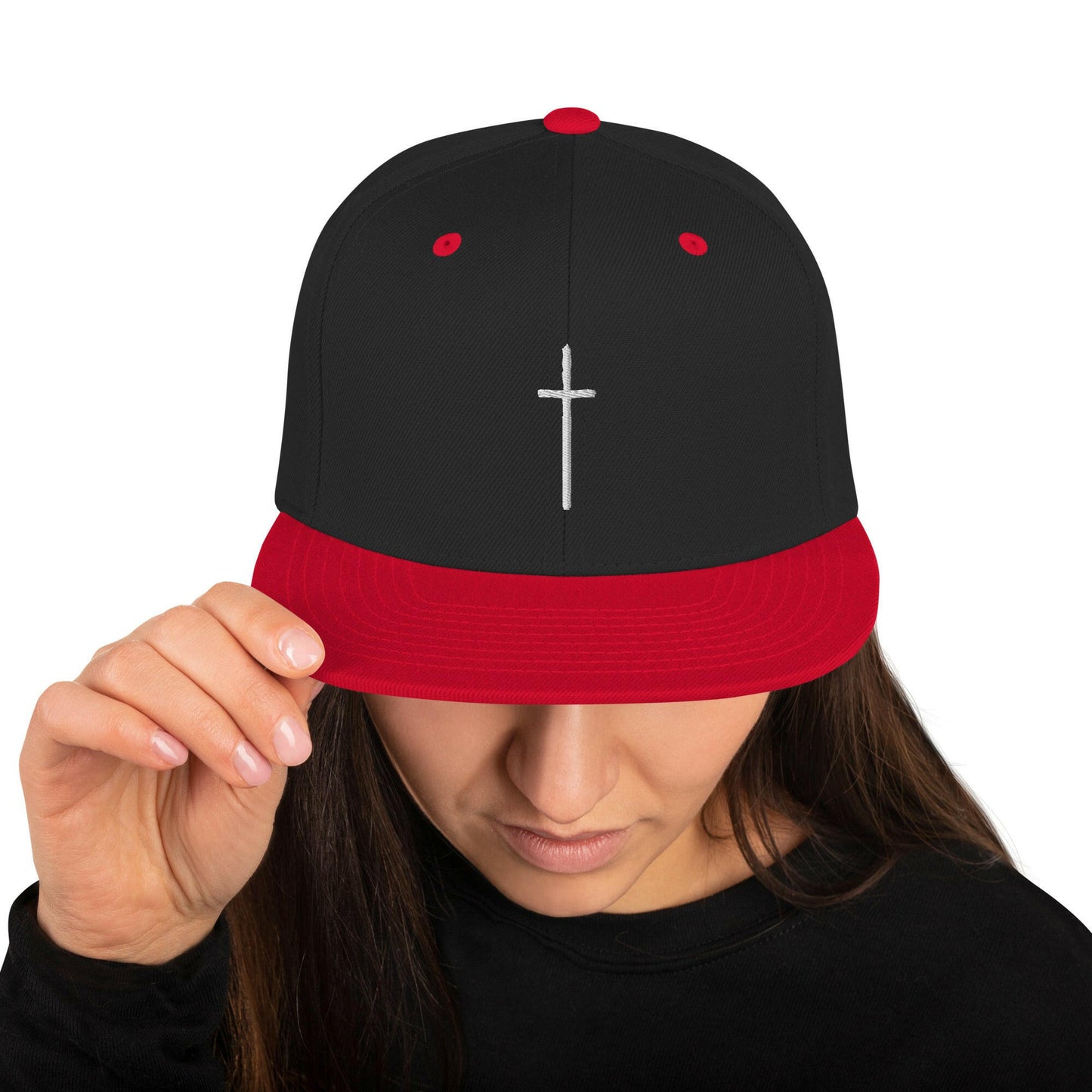Embroidered Thin Crucifix - Snapback Hat.