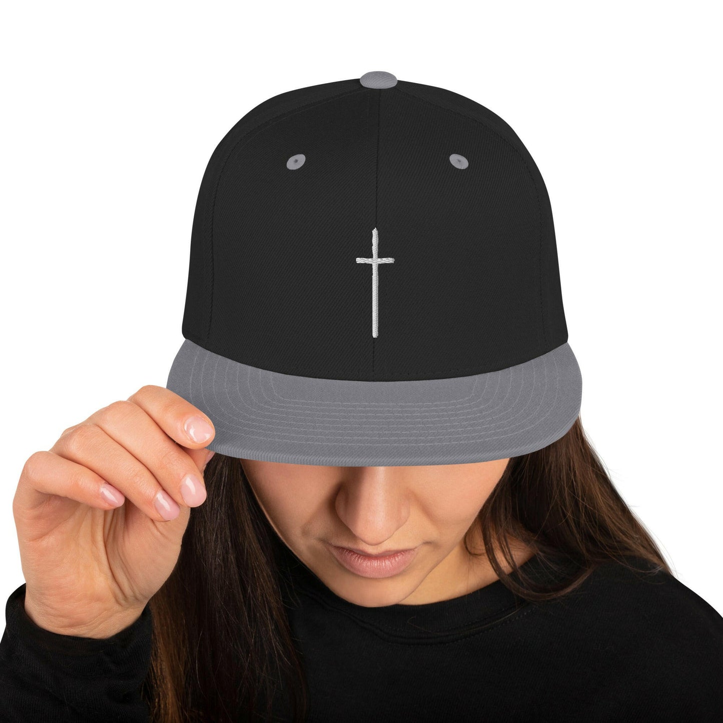 Embroidered Thin Crucifix - Snapback Hat.