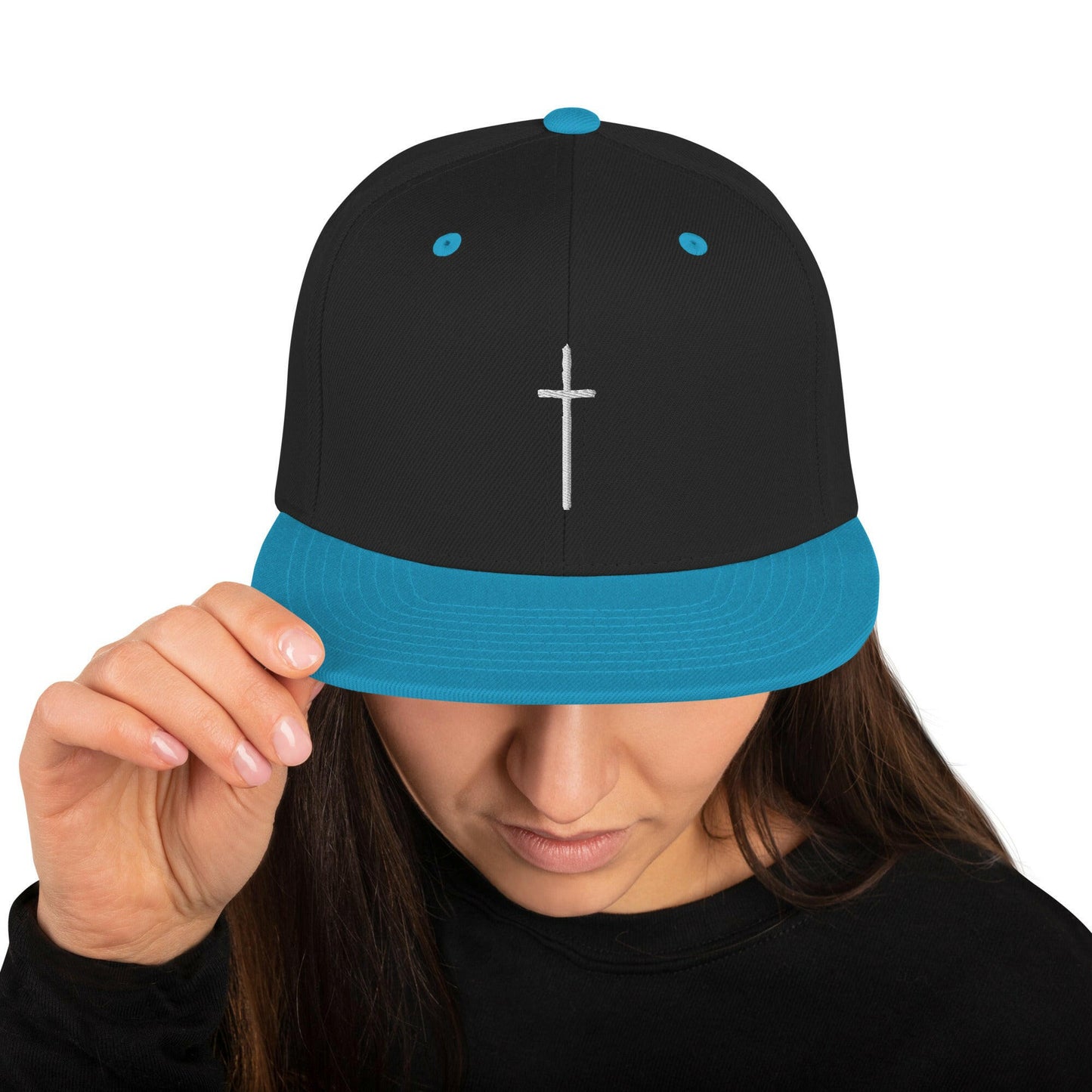 Embroidered Thin Crucifix - Snapback Hat.