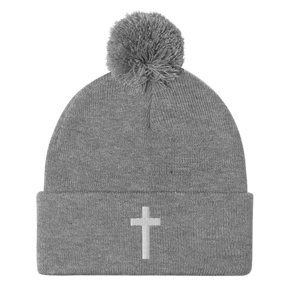 Embroidered Crucifix - Pom-Pom Beanie