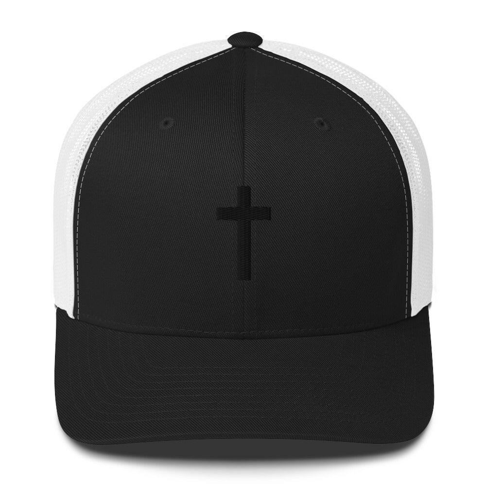 Puffy Embroidered Crucifix (blk) - Trucker Cap