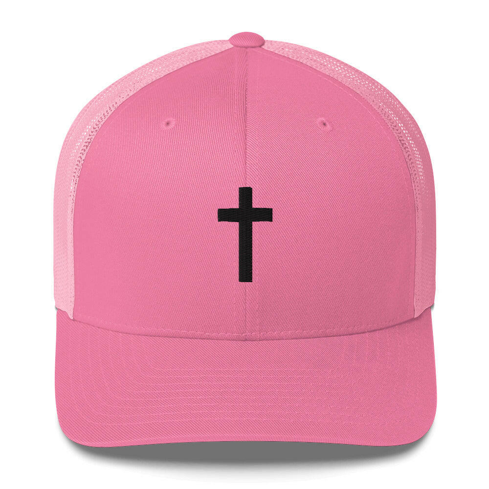Puffy Embroidered Crucifix (blk) - Trucker Cap
