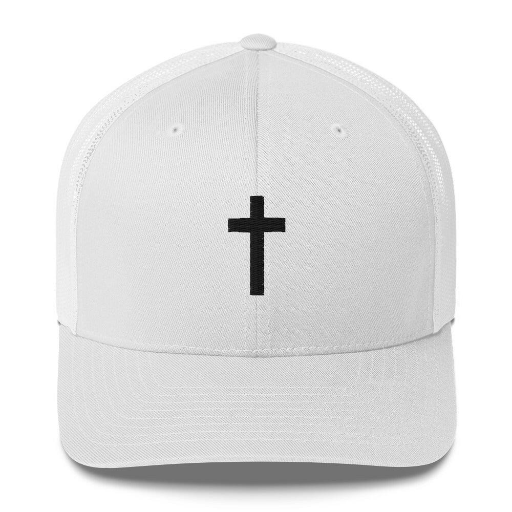 Puffy Embroidered Crucifix (blk) - Trucker Cap