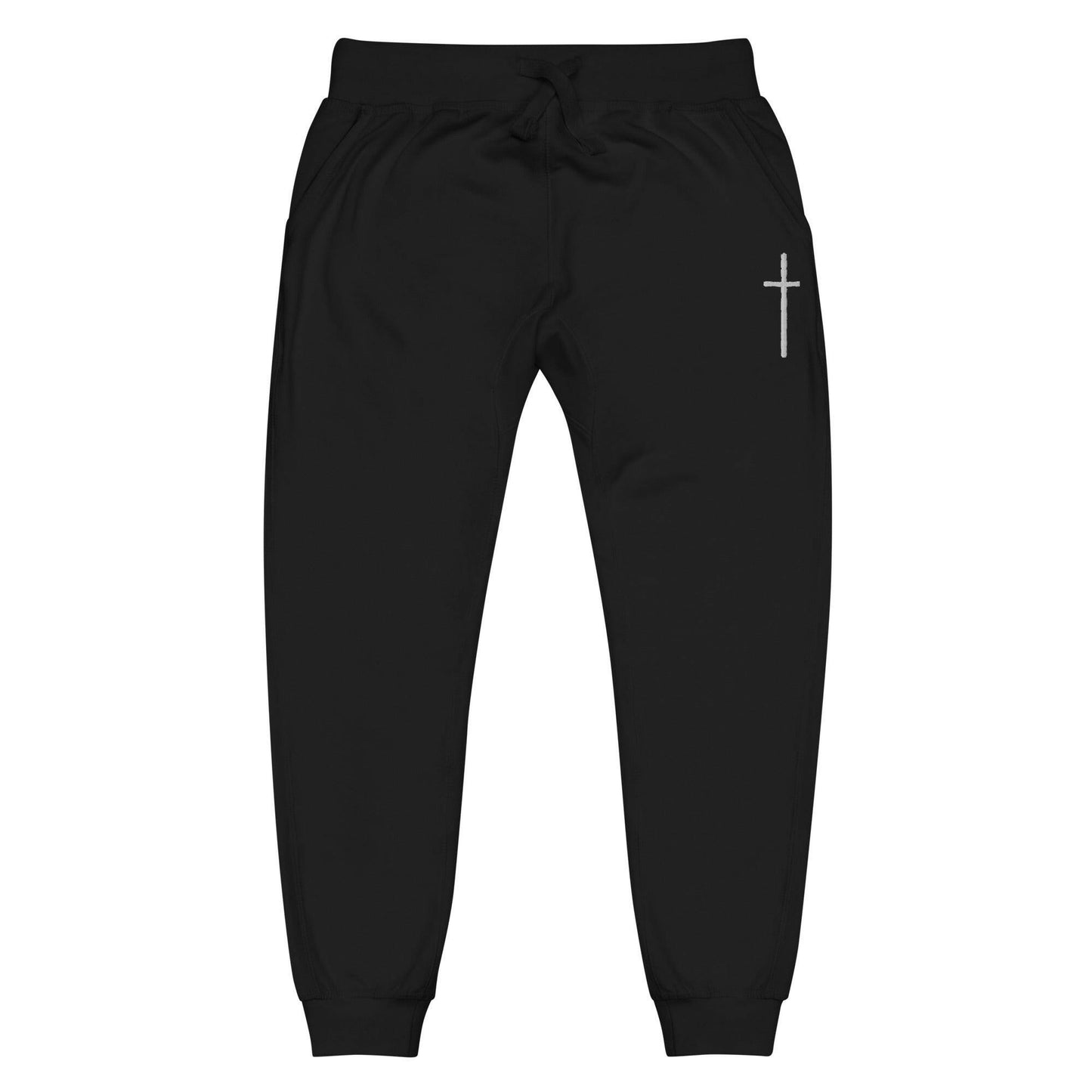 Embroidered Thin Crucifix - Unisex Fleece Sweatpants.