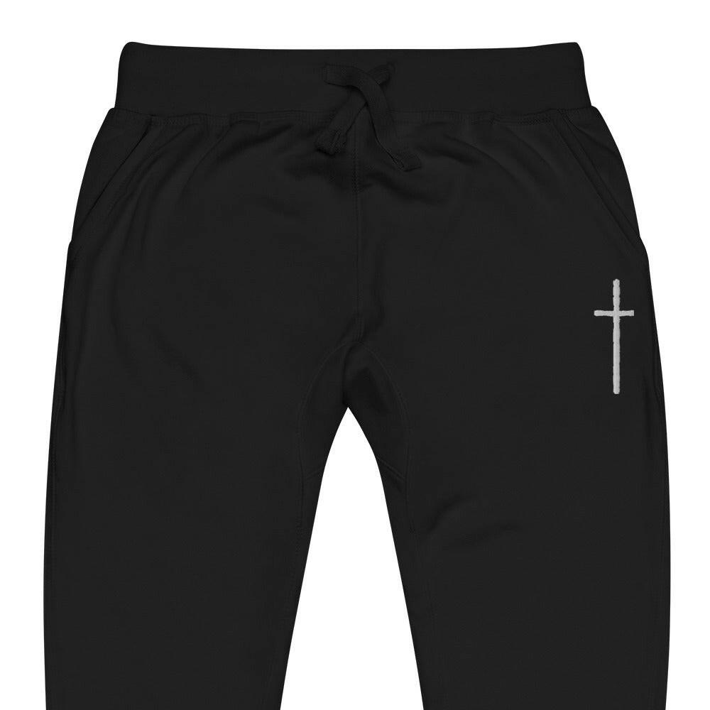 Embroidered Thin Crucifix - Unisex Fleece Sweatpants.