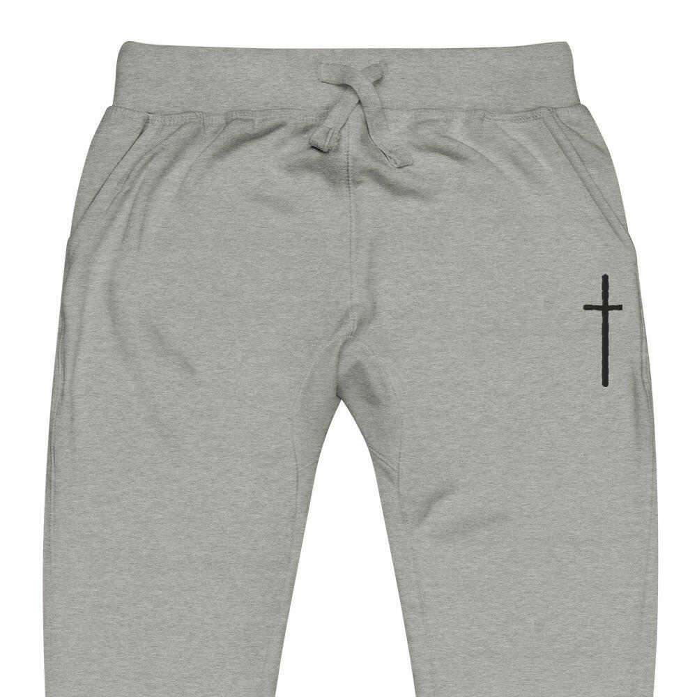 Embroidered Thin Crucifix - Unisex Fleece Sweatpants.