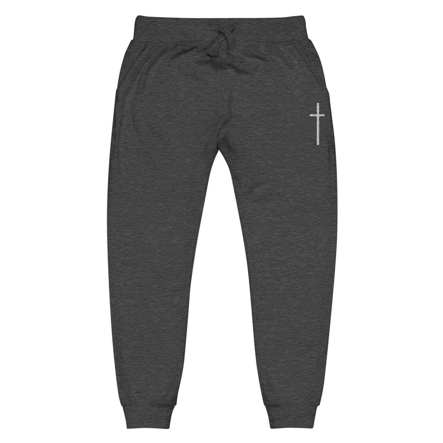 Embroidered Thin Crucifix - Unisex Fleece Sweatpants.