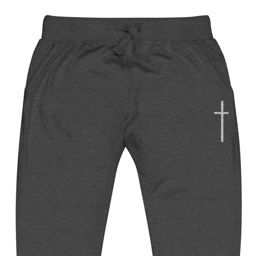Embroidered Thin Crucifix - Unisex Fleece Sweatpants.