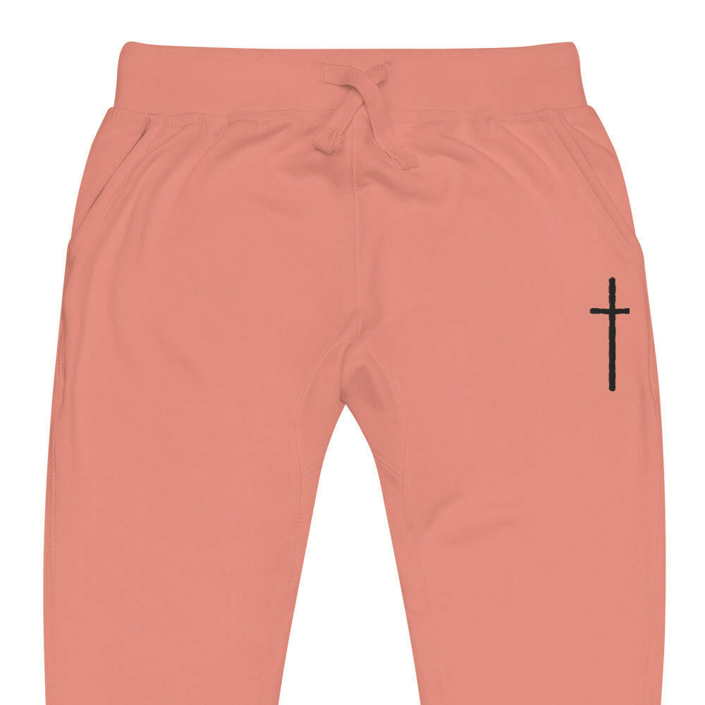 Embroidered Thin Crucifix - Unisex Fleece Sweatpants.