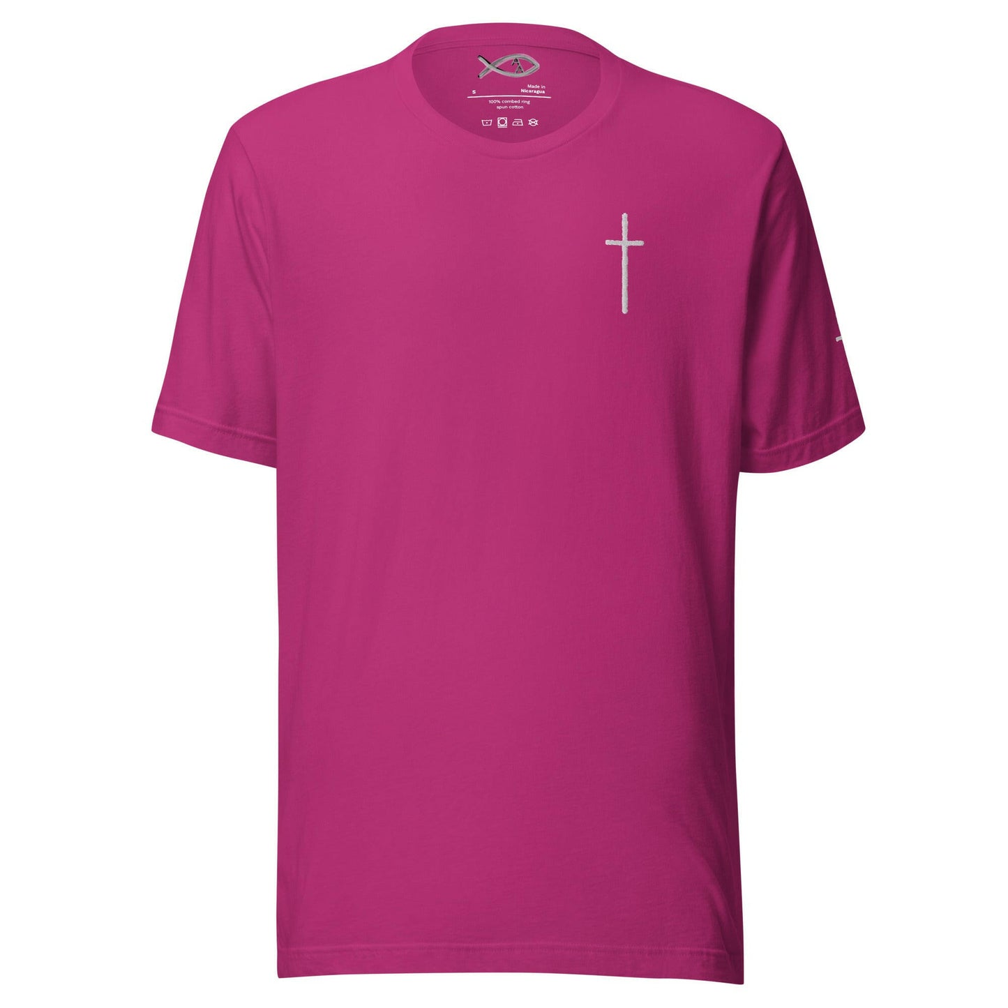Embroidered Thin Crucifix (Chest & Sleeve) - Unisex T-Shirt.