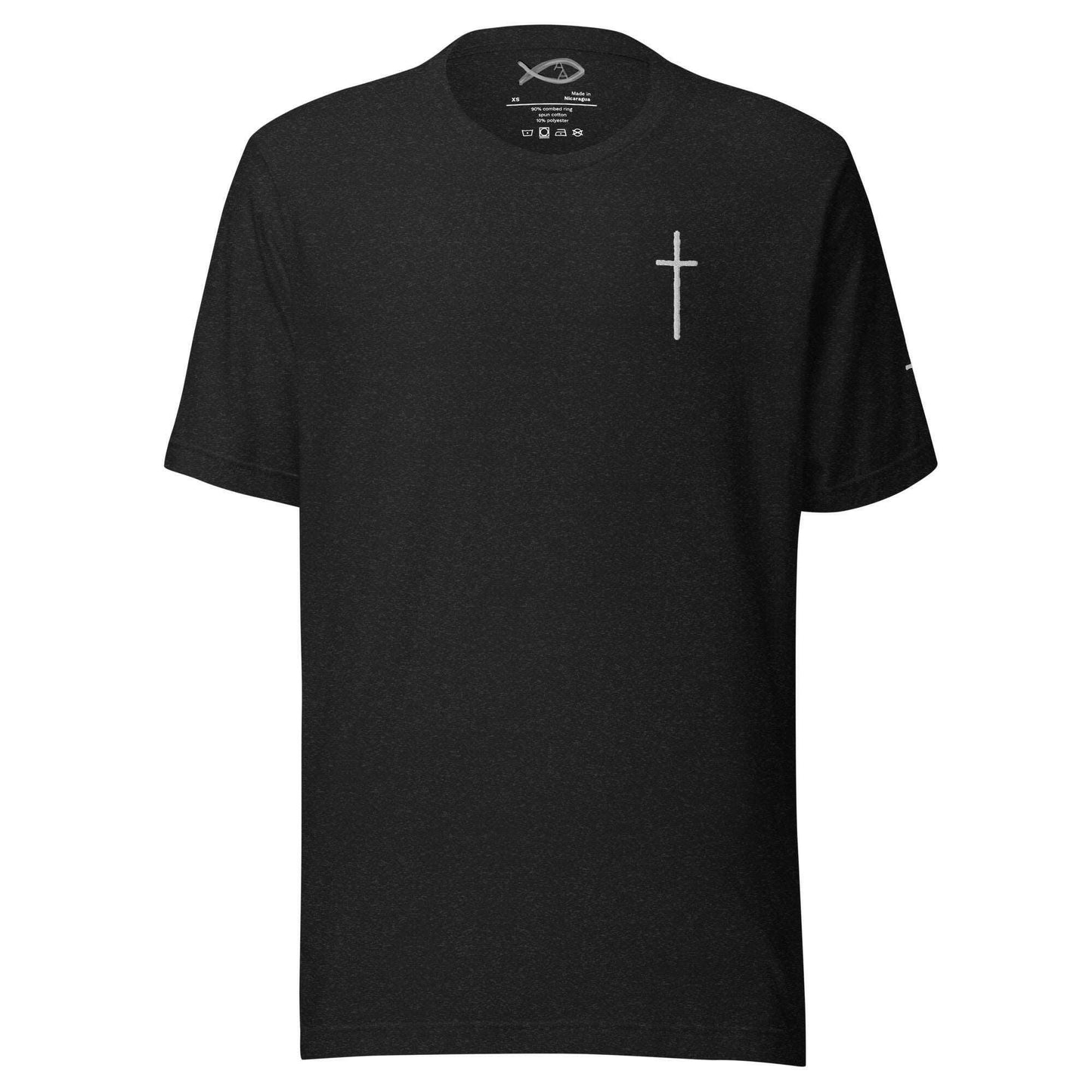 Embroidered Thin Crucifix (Chest & Sleeve) - Unisex T-Shirt.