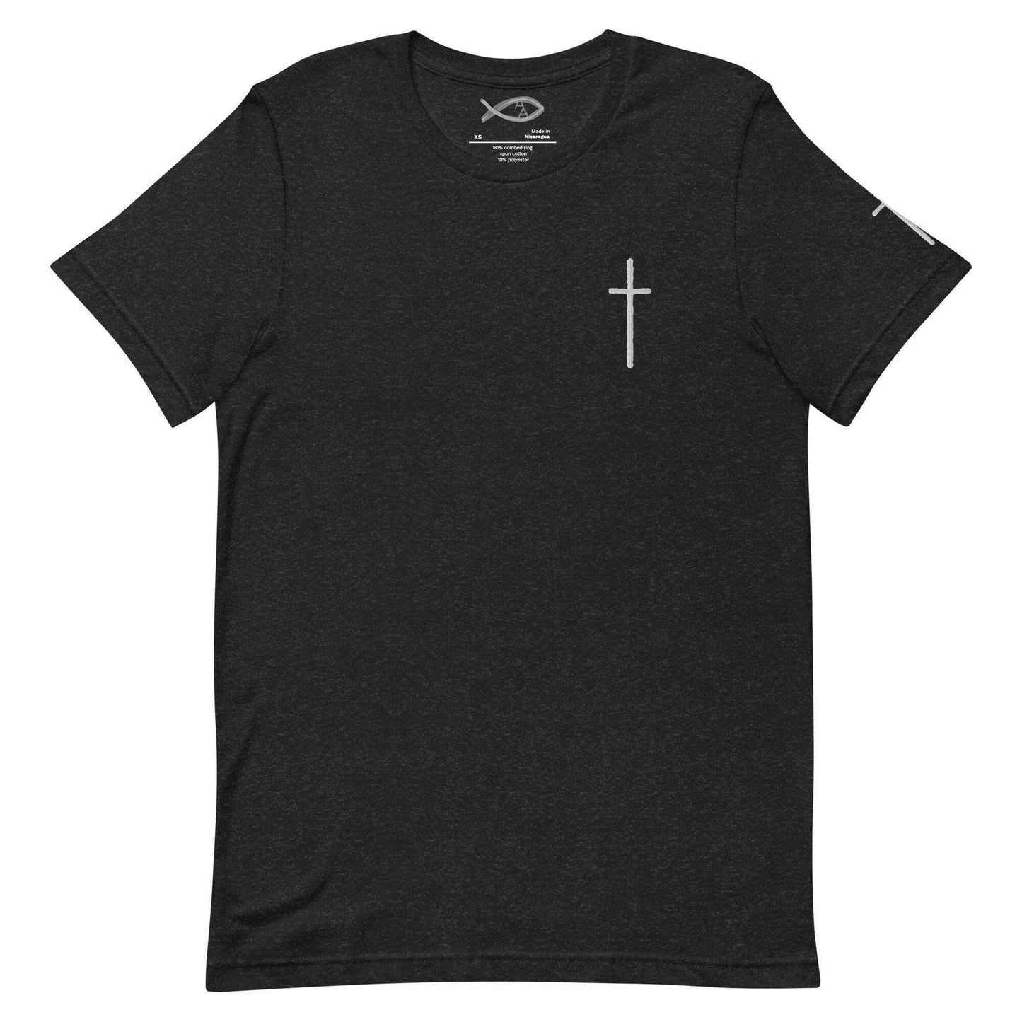 Embroidered Thin Crucifix (Chest & Sleeve) - Unisex T-Shirt.