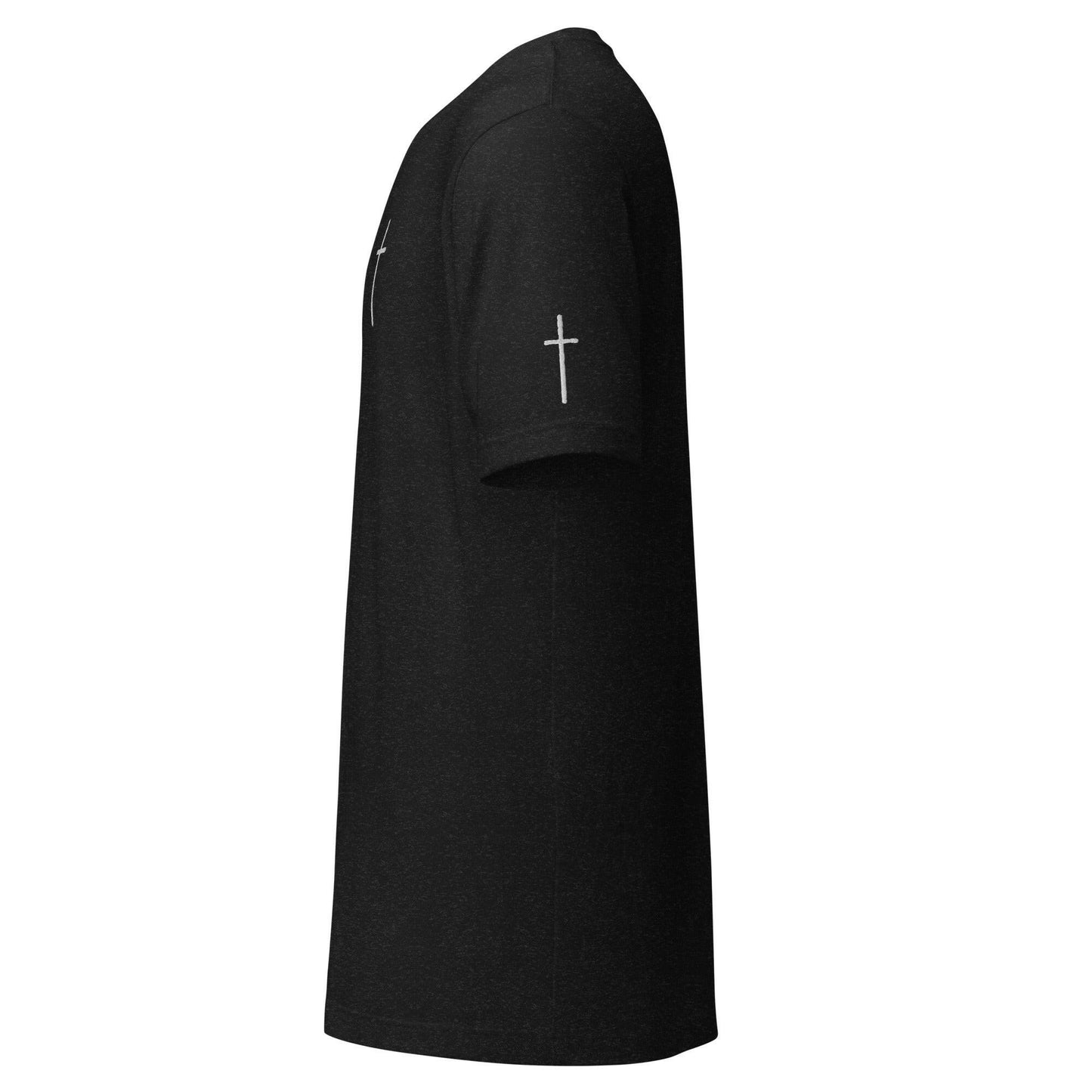 Embroidered Thin Crucifix (Chest & Sleeve) - Unisex T-Shirt.