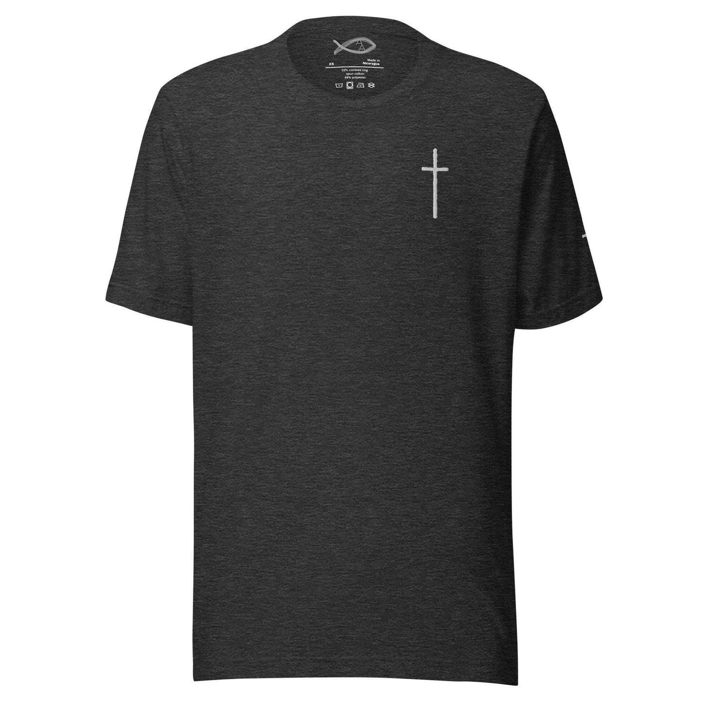 Embroidered Thin Crucifix (Chest & Sleeve) - Unisex T-Shirt.