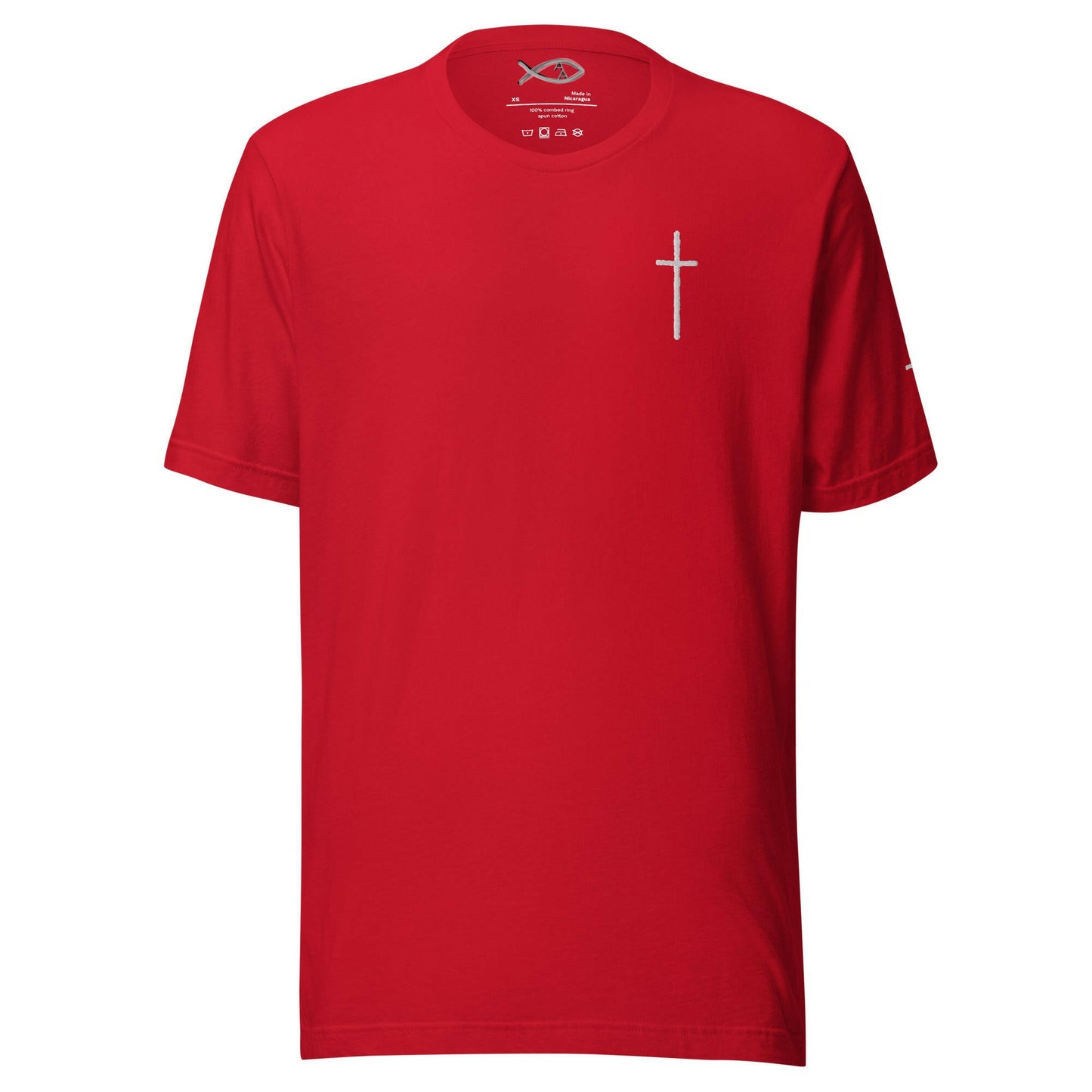 Embroidered Thin Crucifix (Chest & Sleeve) - Unisex T-Shirt.
