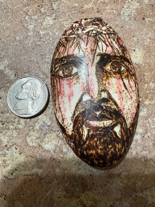 Hand Carved Jesus Face Bone Pendant