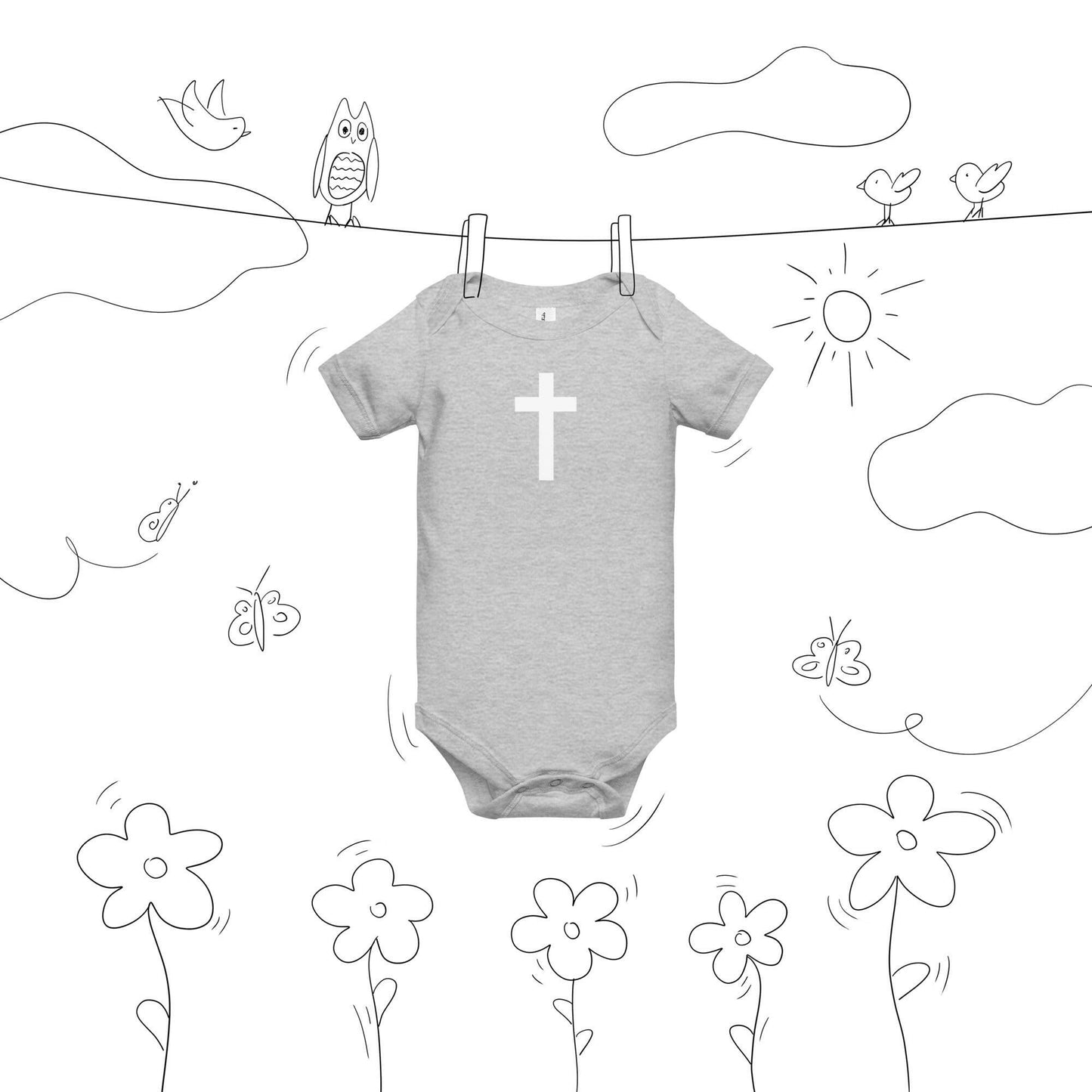 Crucifix (WHT) - Baby Short Sleeve One Piece