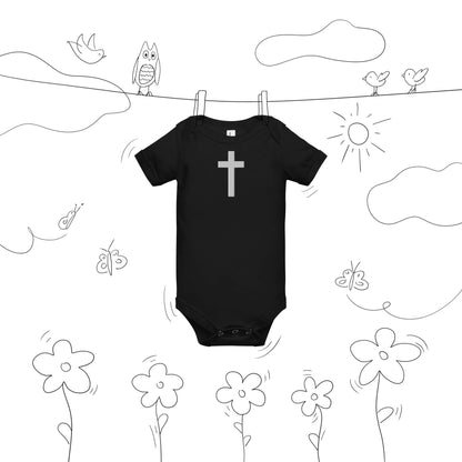 Embroidered Crucifix (WHT) - Baby Short Sleeve One Piece