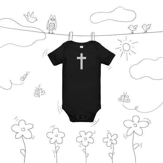 Embroidered Crucifix (WHT) - Baby Short Sleeve One Piece