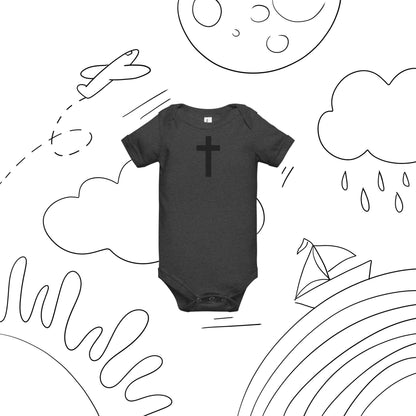 Embroidered Crucifix (BLK) - Baby Short Sleeve One Piece