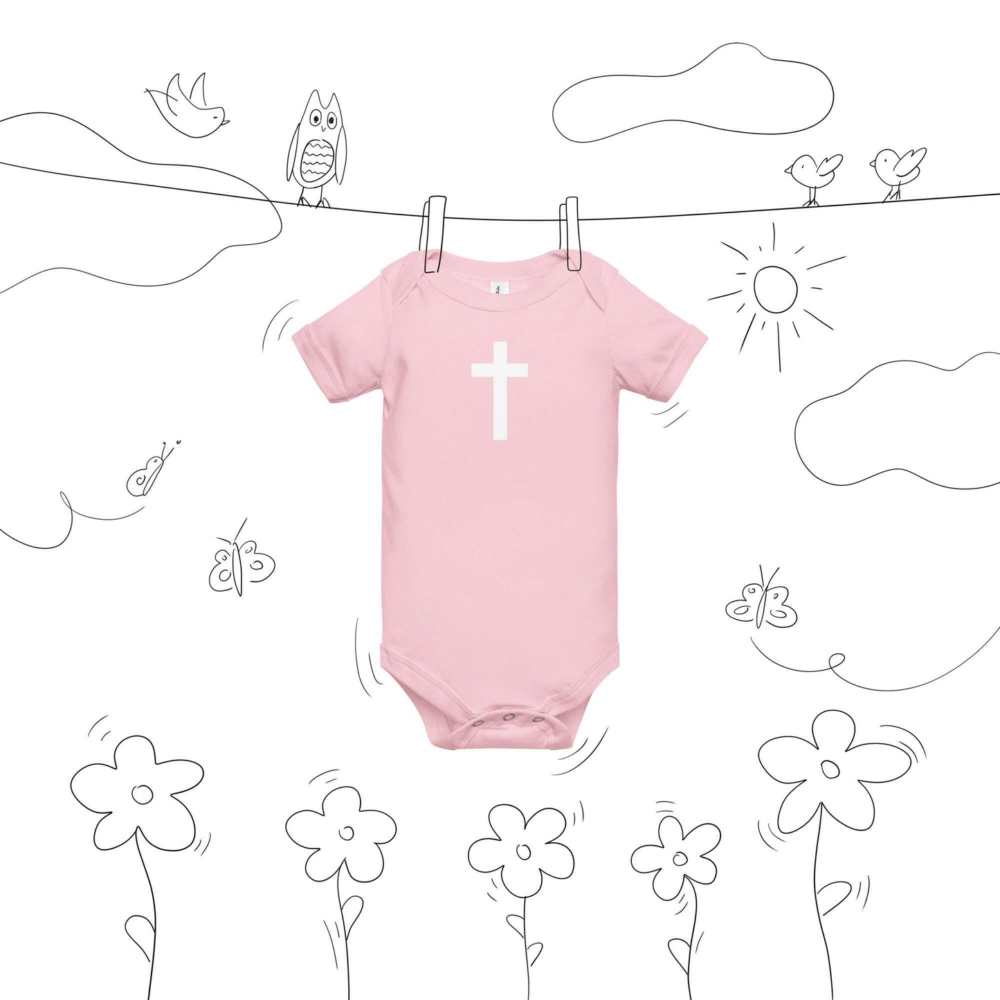 Crucifix (WHT) - Baby Short Sleeve One Piece