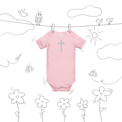 Embroidered Crucifix (WHT) - Baby Short Sleeve One Piece