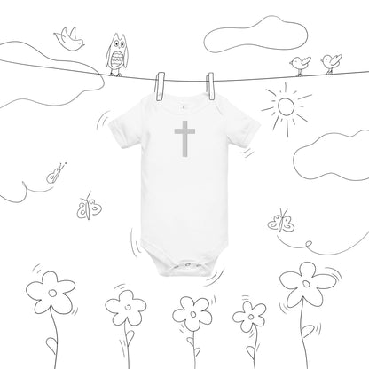 Embroidered Crucifix (WHT) - Baby Short Sleeve One Piece