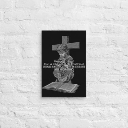 Boy, Praying Under Crucifix (Matthew 18:14) - Canvas