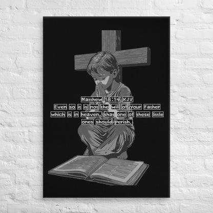 Boy, Praying Under Crucifix (Matthew 18:14) - Canvas