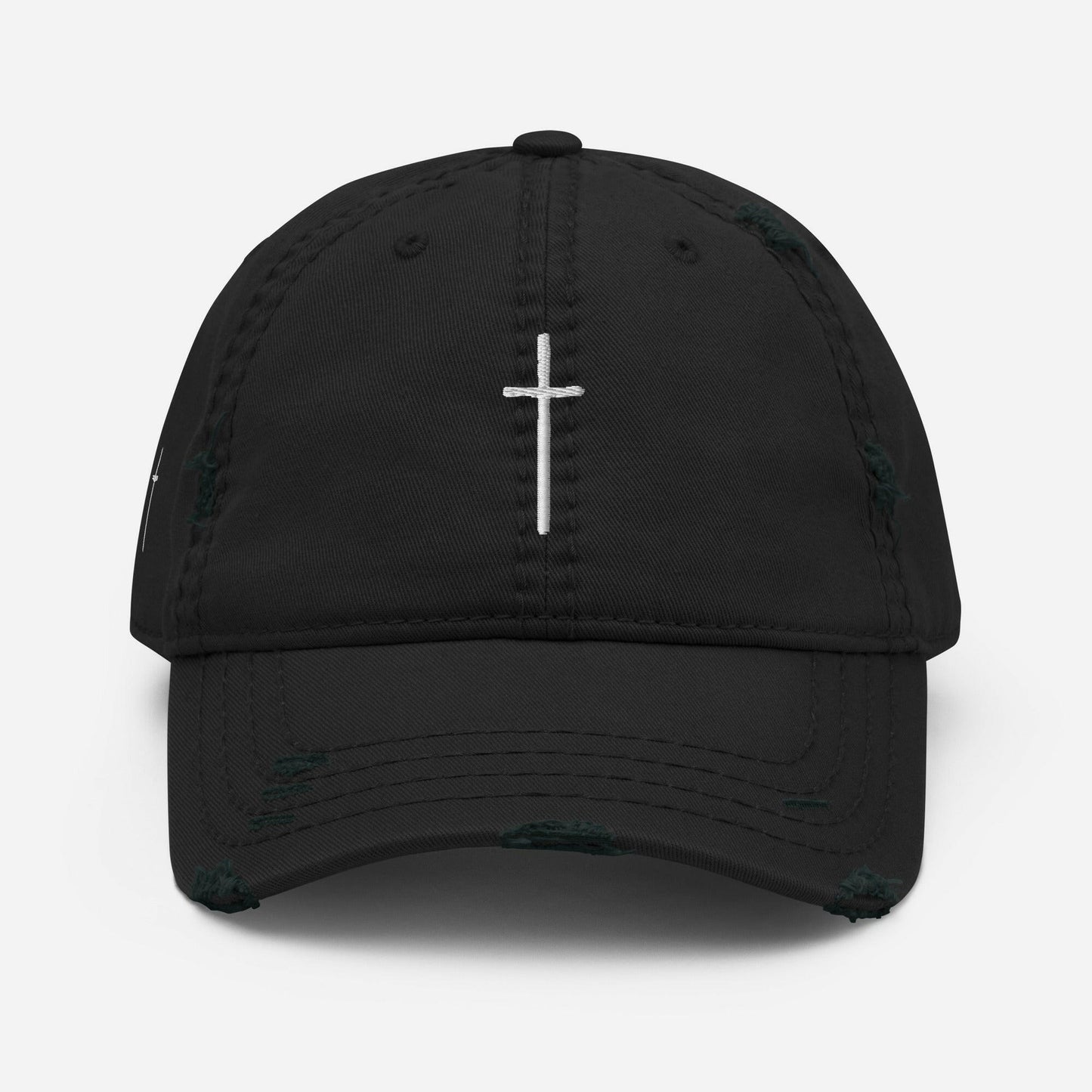 Embroidered Thin Crucifix Distressed Hat