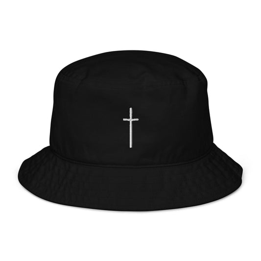 Embroidered Thin Crucifix - Organic Bucket Hat - Almighty Apparel 