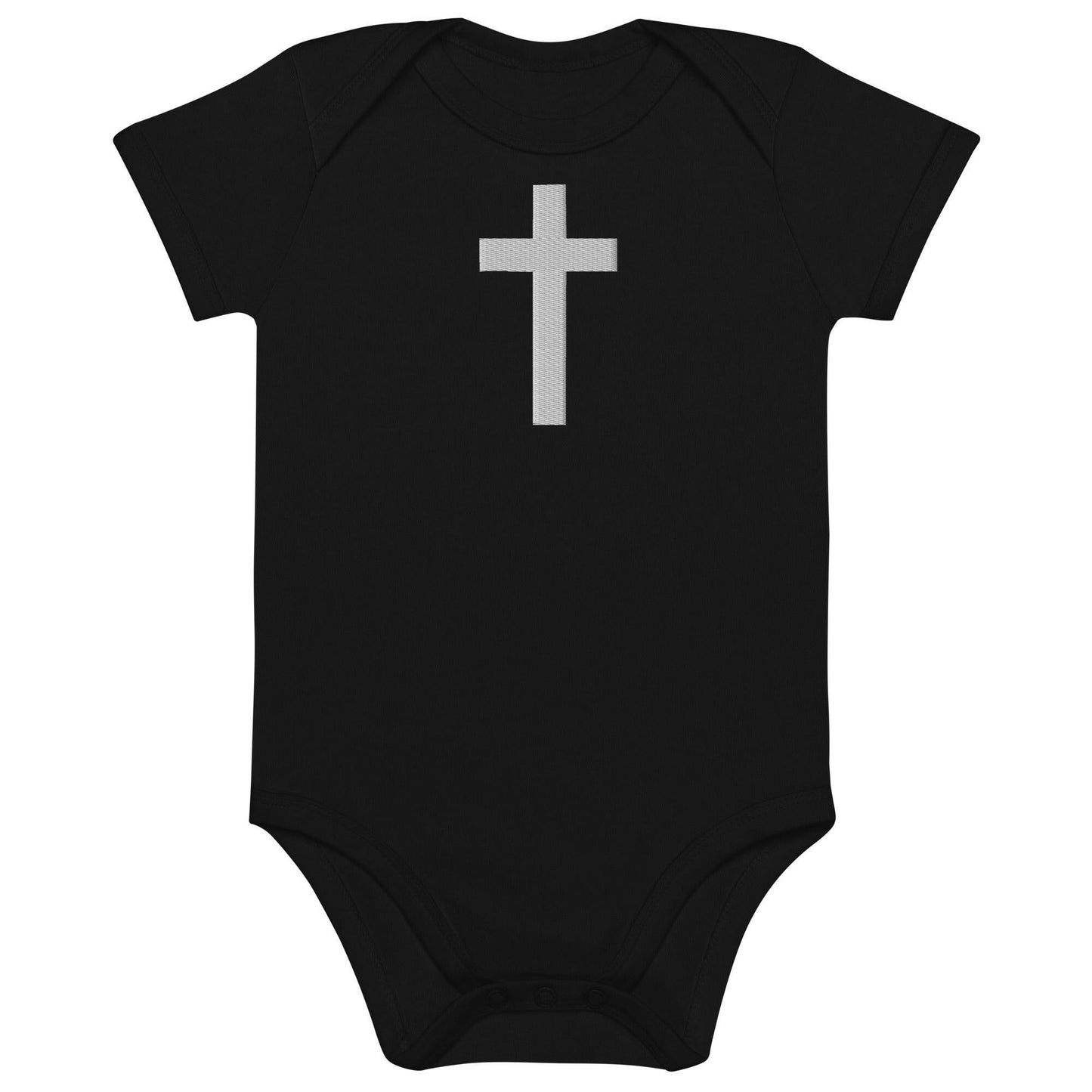 Embroidered Crucifix - Organic* Cotton Baby Bodysuit