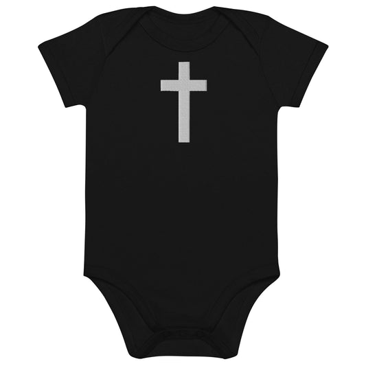Embroidered Crucifix - Organic* Cotton Baby Bodysuit