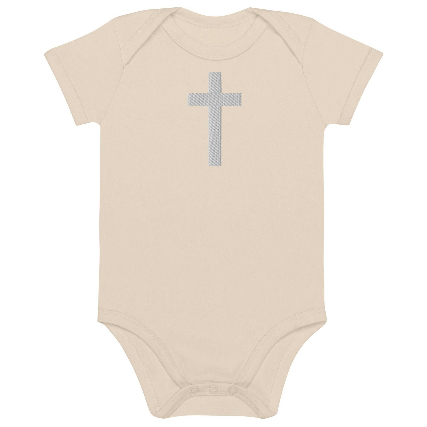 Embroidered Crucifix - Organic* Cotton Baby Bodysuit