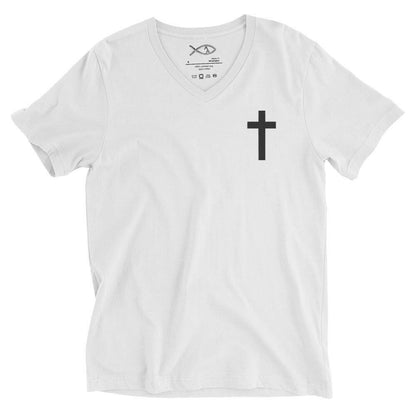 Embroidered Crucifix - Unisex Short Sleeve V-Neck T-Shirt