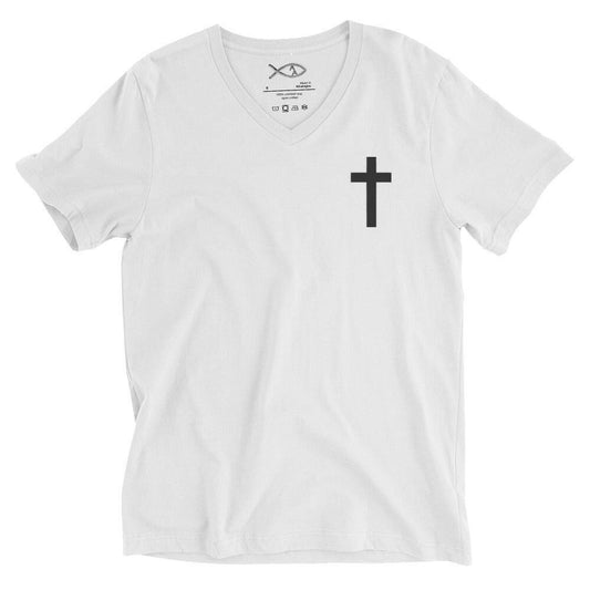 Embroidered Crucifix - Unisex Short Sleeve V-Neck T-Shirt